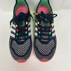adidas Black and White Athletic Shoes with Neon Accents